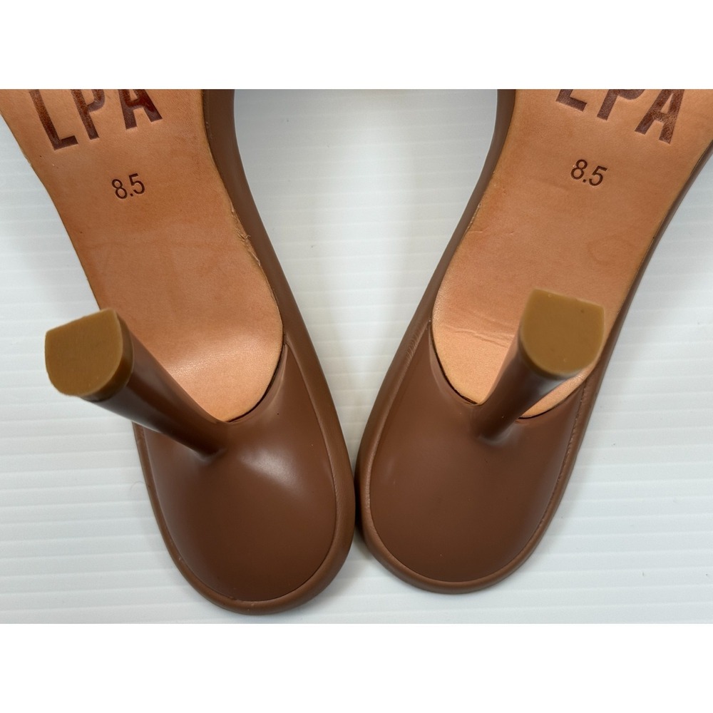 LPA Augstine Slip On Heels Women 8.5 NWOB Ruched Leather Mules Stiletto Beige - Picture 13 of 14